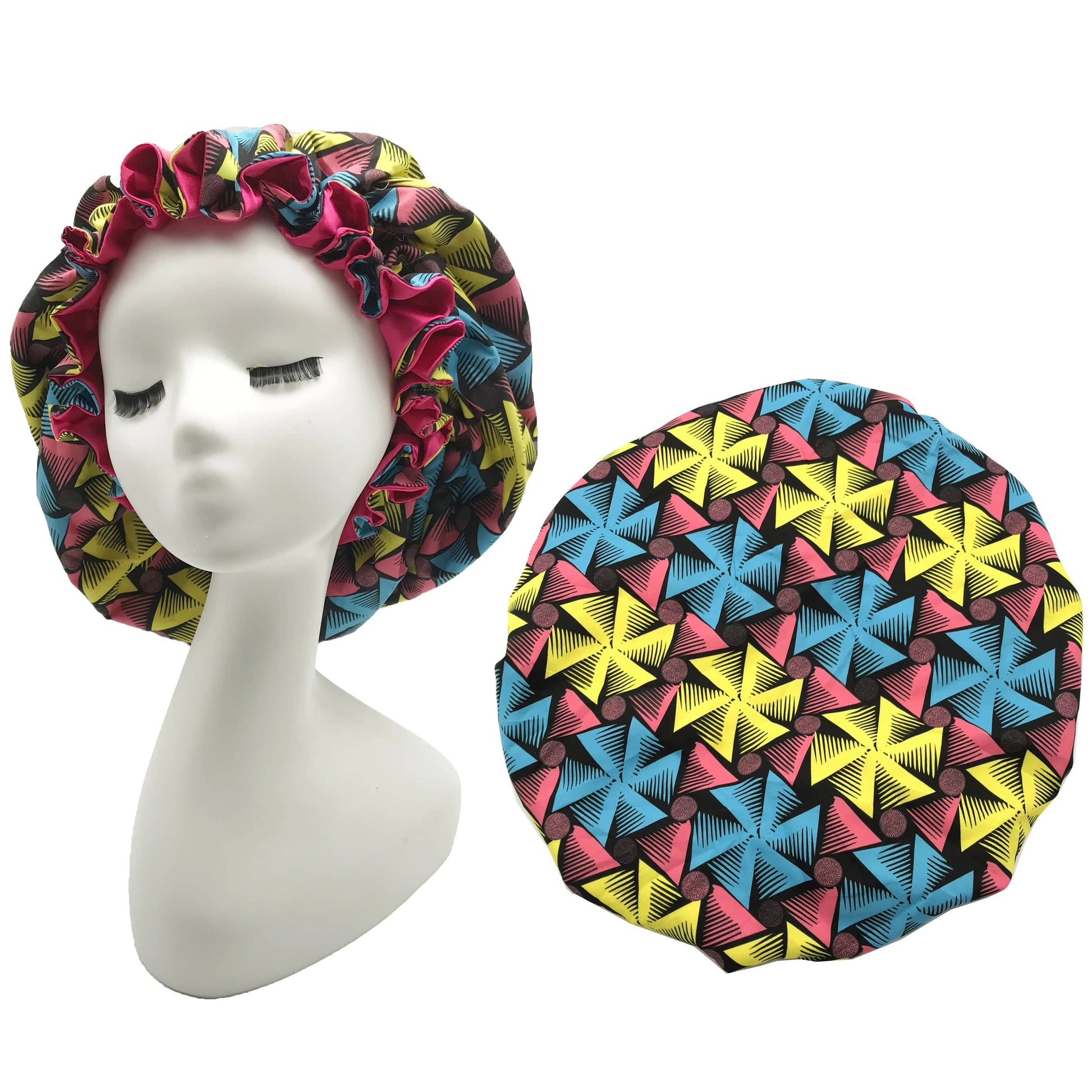 Ankara Print Double Layer Bonnet African Flower Pattern Bonnet Satin Elastic Braid Hair Bonnet Night Cap For Ladies