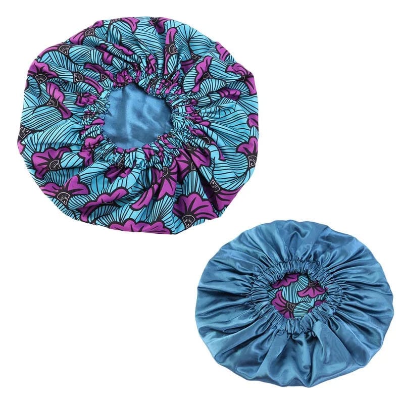 Ankara Print Double Layer Bonnet African Flower Pattern Bonnet Satin Elastic Braid Hair Bonnet Night Cap For Ladies