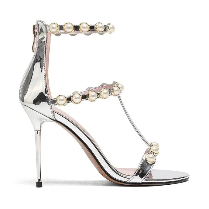 Anmairon Custom Made Fast Shipping Female Pearl Accessories Buckle Strap Back Wrap Women High Heel Sandals