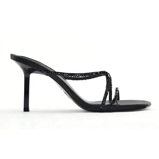 Anmairon Hot Sale Low Price Round Toe Luxury Rhinestones Ready To Ship Women Slide Sandals