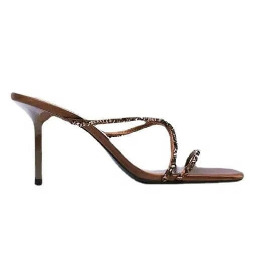 Anmairon Hot Sale Low Price Round Toe Luxury Rhinestones Ready To Ship Women Slide Sandals
