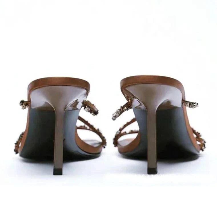 Anmairon Hot Sale Low Price Round Toe Luxury Rhinestones Ready To Ship Women Slide Sandals