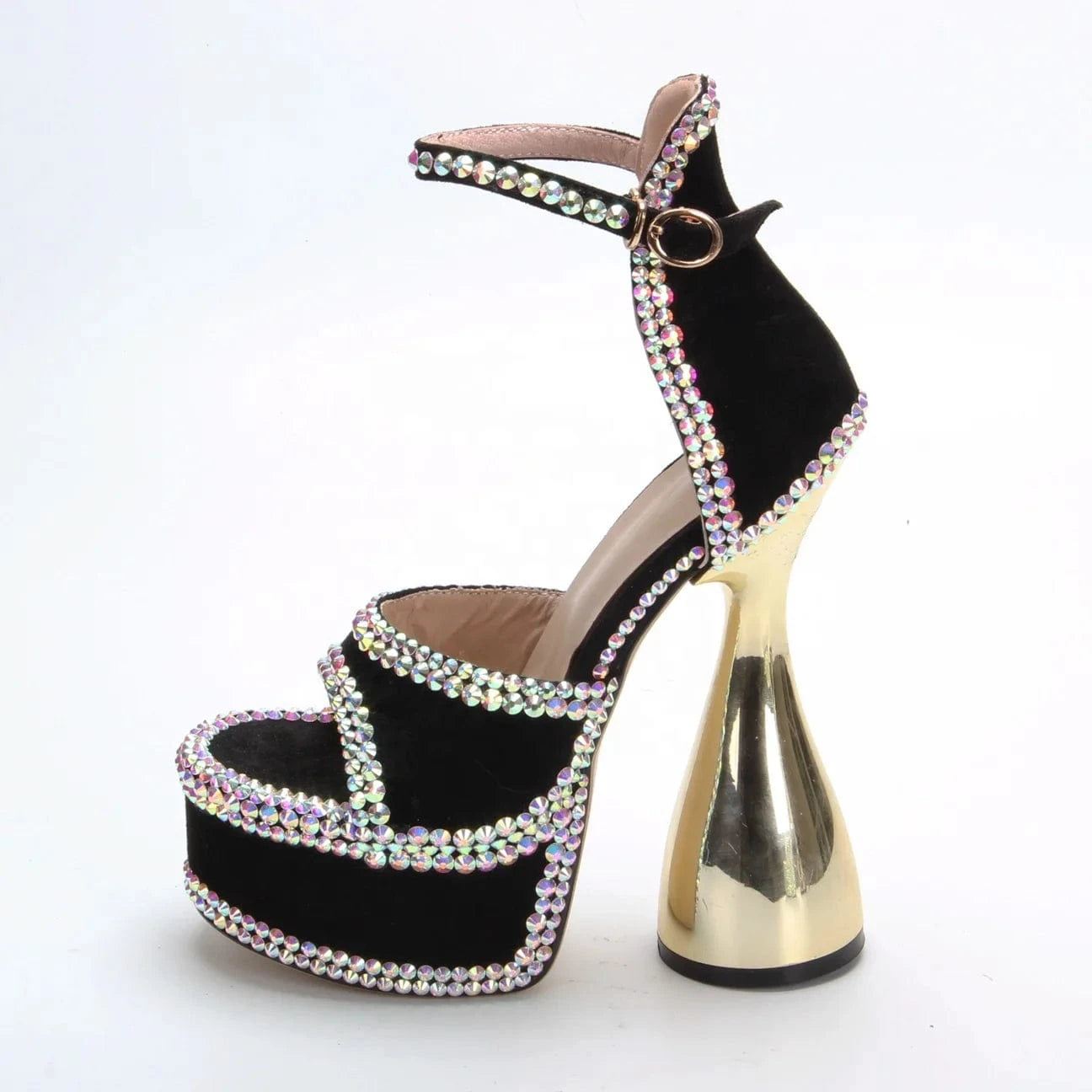 Anmairon Hot Sale One Pair Available New Design Peep Toe Diamonds Bling Bling Bowling Heel Women High Heel Sandals
