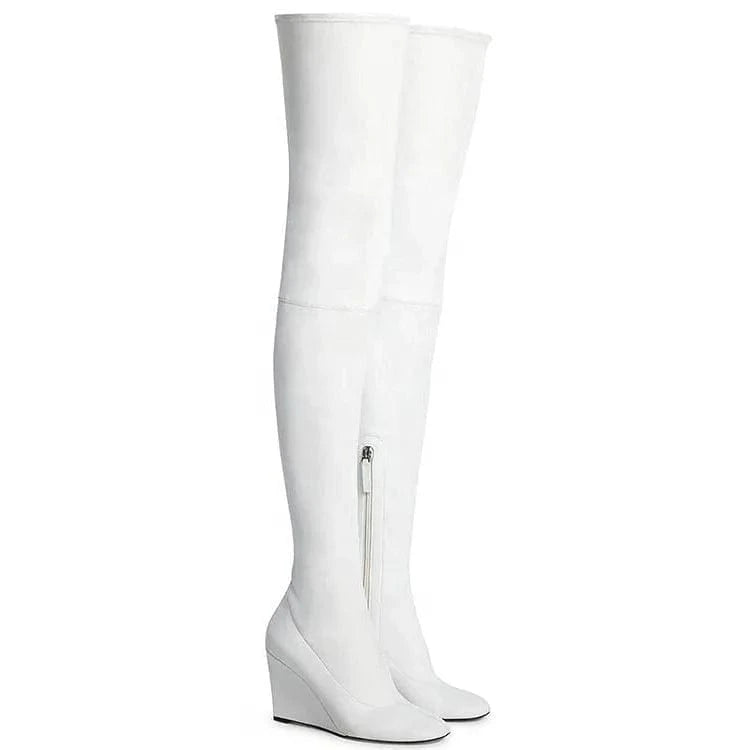 Anmairon In Stock Fast Shipping Stretch Leather Over The Knee Bright Color Women Wedge Boots