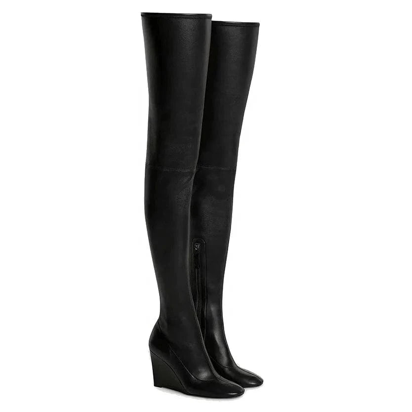 Anmairon In Stock Fast Shipping Stretch Leather Over The Knee Bright Color Women Wedge Boots