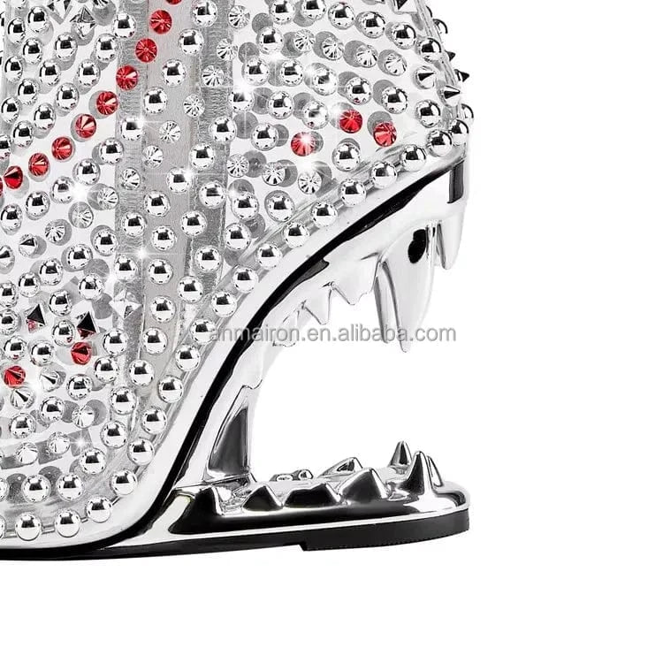 Anmairon women's rhinestone crystal wedge heel ankle boots clear pvc cowgirl pointed toe stiletto heel party side zipper boots