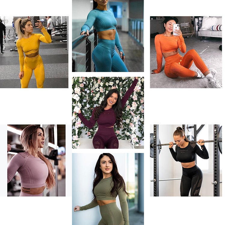 AOLA Fitness Long Sleeve Leggings Yoga High Waist Stretch Tight Leggings Fitness Suit For Women