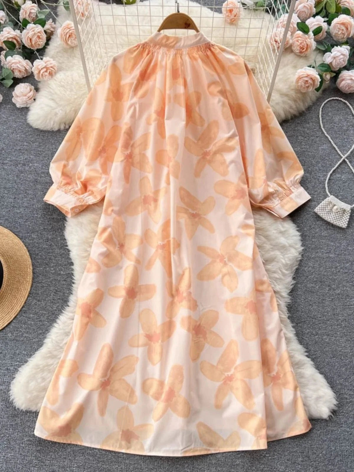 Apparel Dresses Womens Fashion Summer V Neck Long Sleeve Flowers Printed Dress Slim Long Dress