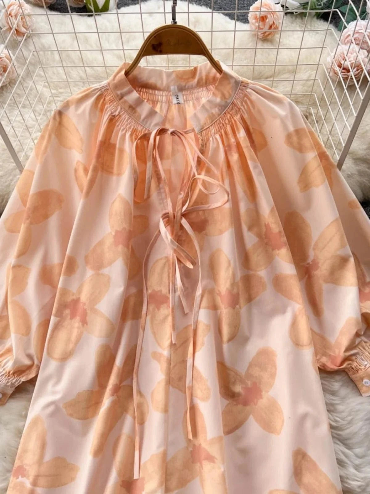 Apparel Dresses Womens Fashion Summer V Neck Long Sleeve Flowers Printed Dress Slim Long Dress