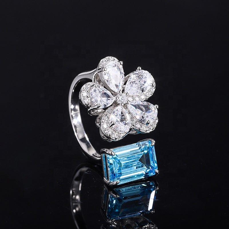 Aquamarine ring ADODO jewelry Solid 18k Yellow Customized Ring Gold Plated Silver Rings For Women