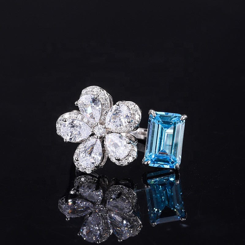 Aquamarine ring ADODO jewelry Solid 18k Yellow Customized Ring Gold Plated Silver Rings For Women