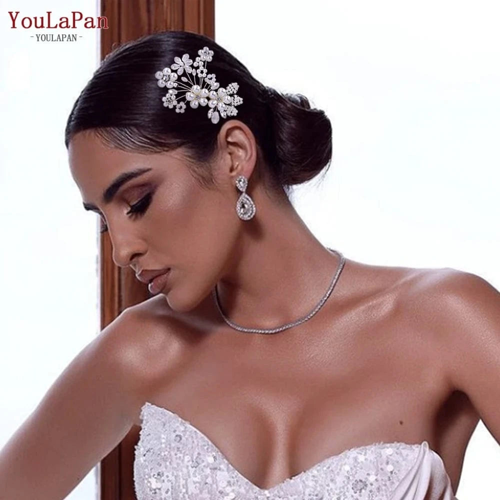 As is shown in Youlapan HP37 Wholesale Cheap Women Daily Hair Accessories Exquisite Pearl Crystal Flower Small Hair Comb