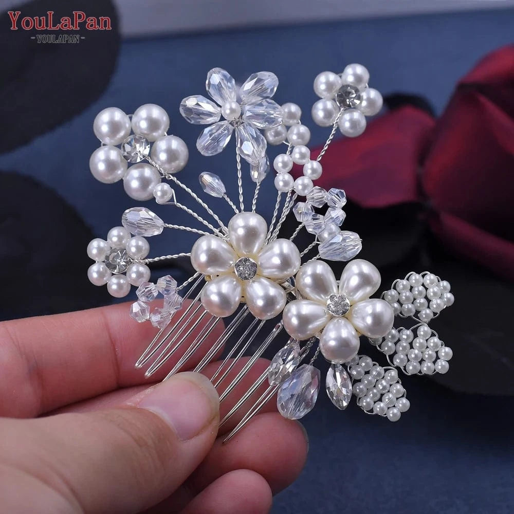 As is shown in Youlapan HP37 Wholesale Cheap Women Daily Hair Accessories Exquisite Pearl Crystal Flower Small Hair Comb