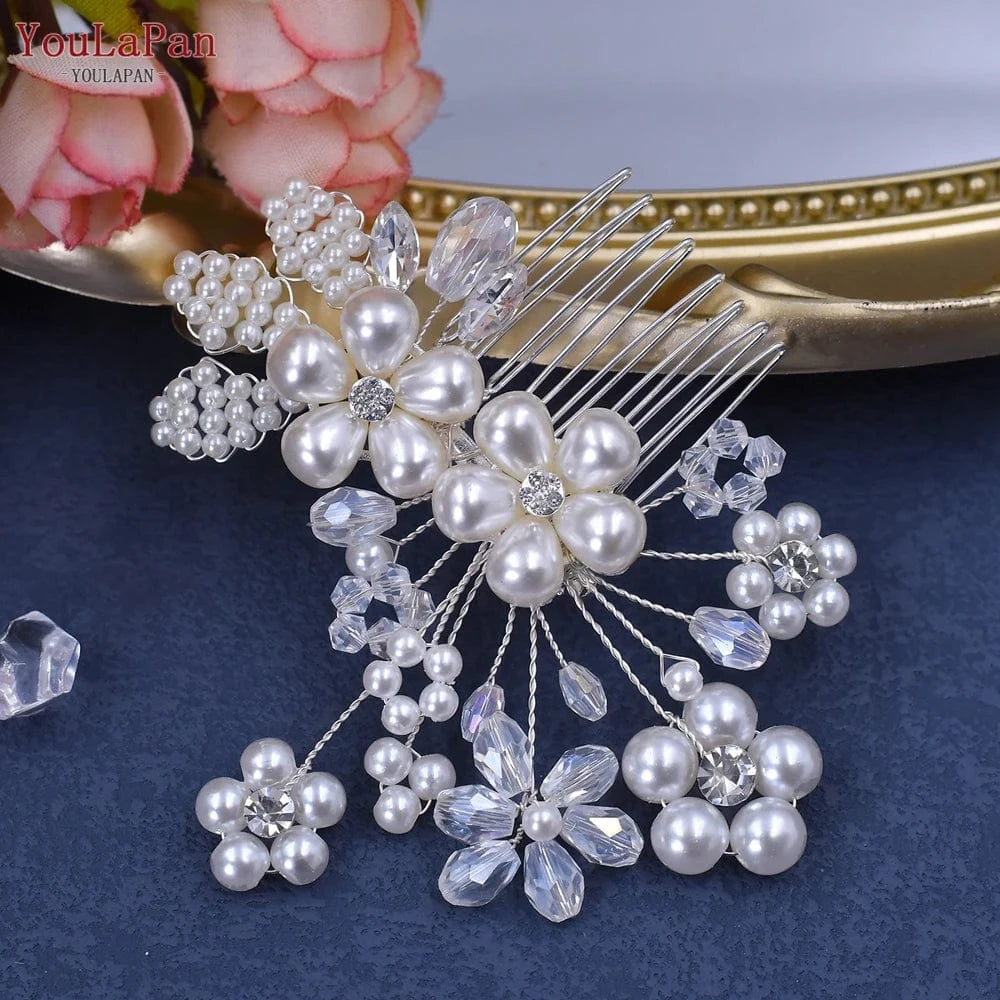 As is shown in Youlapan HP37 Wholesale Cheap Women Daily Hair Accessories Exquisite Pearl Crystal Flower Small Hair Comb