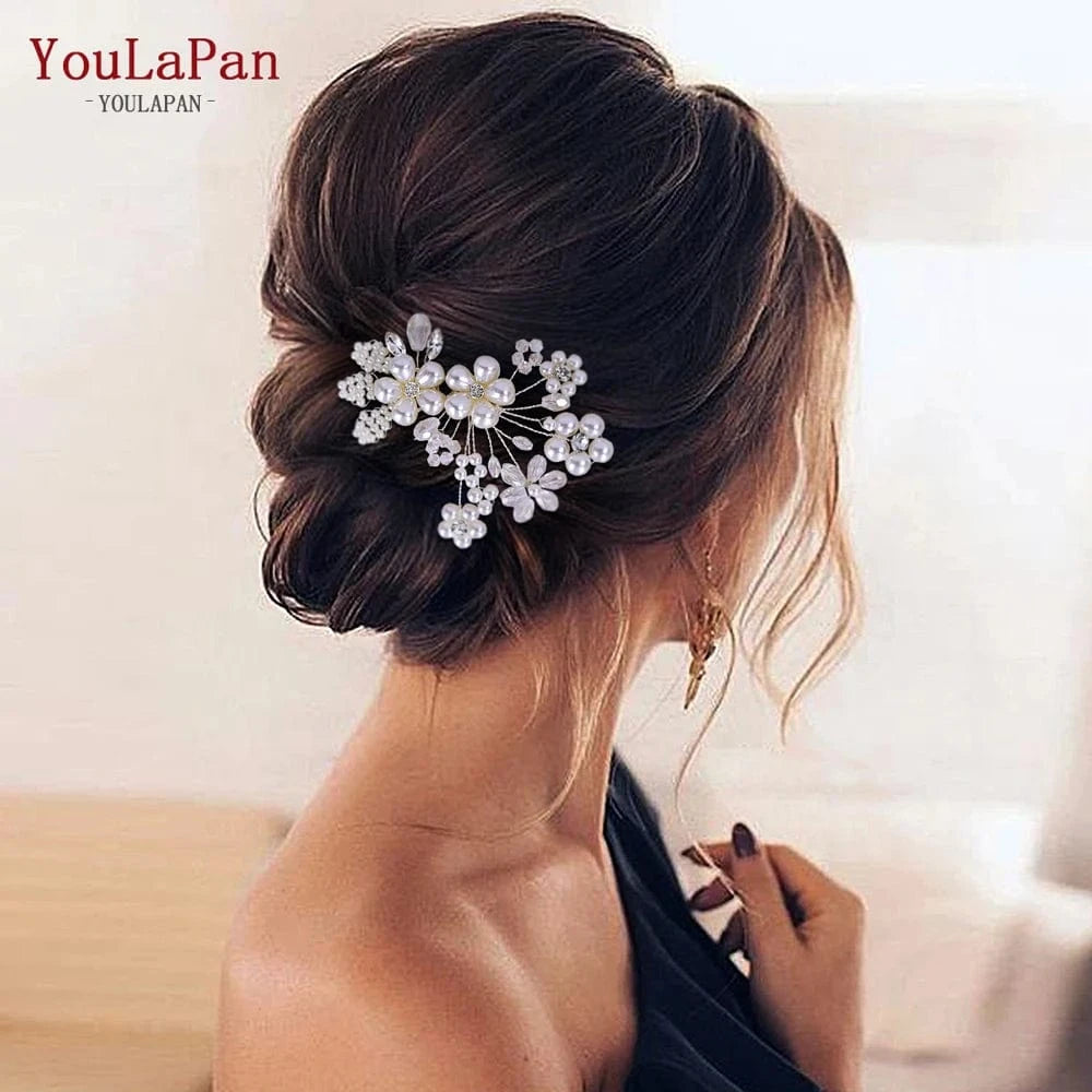 As is shown in Youlapan HP37 Wholesale Cheap Women Daily Hair Accessories Exquisite Pearl Crystal Flower Small Hair Comb