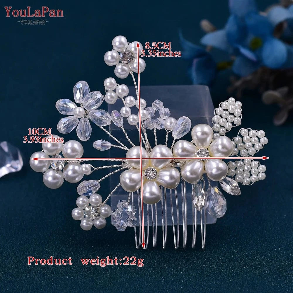 As is shown in Youlapan HP37 Wholesale Cheap Women Daily Hair Accessories Exquisite Pearl Crystal Flower Small Hair Comb