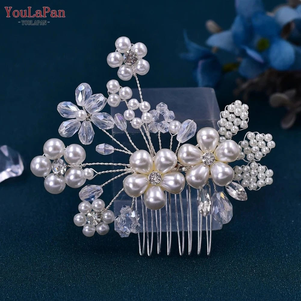 As is shown in Youlapan HP37 Wholesale Cheap Women Daily Hair Accessories Exquisite Pearl Crystal Flower Small Hair Comb