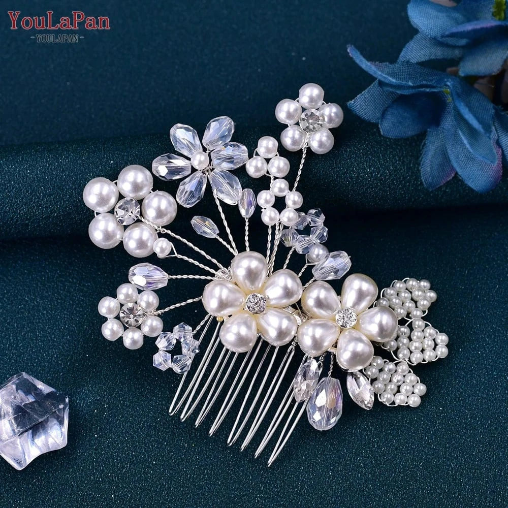As is shown in Youlapan HP37 Wholesale Cheap Women Daily Hair Accessories Exquisite Pearl Crystal Flower Small Hair Comb