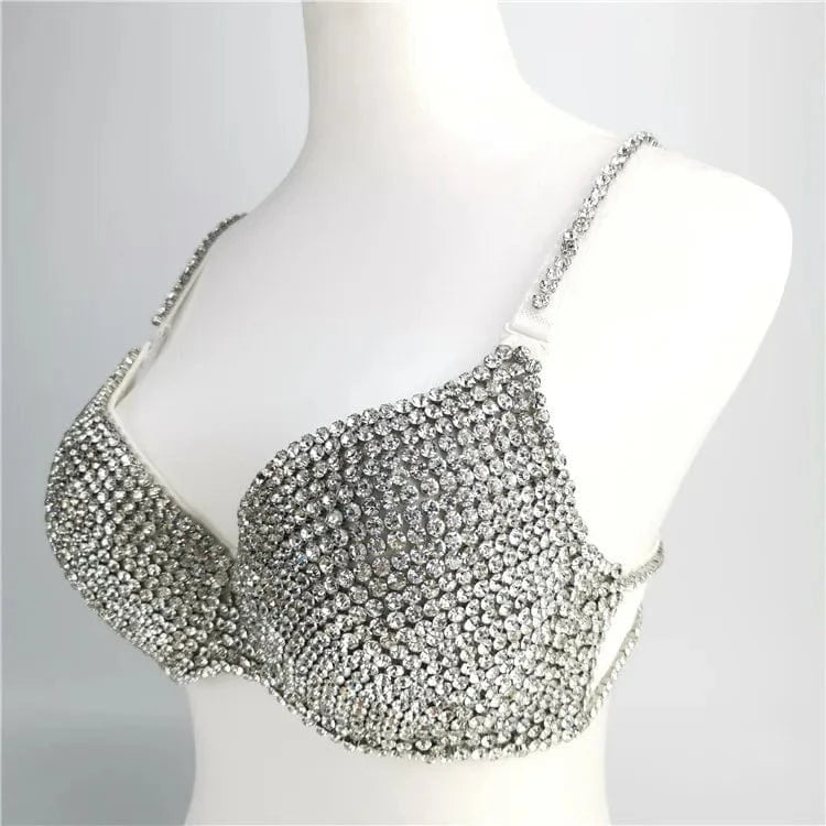As Photo Showed Crystal Diamond Decoration Night Club Womens Bra And Panties Sexy Lingerie