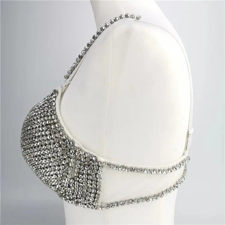 As Photo Showed Crystal Diamond Decoration Night Club Womens Bra And Panties Sexy Lingerie