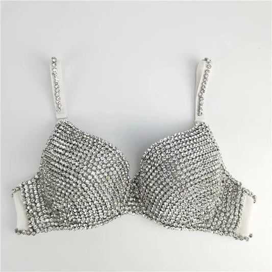 As Photo Showed Crystal Diamond Decoration Night Club Womens Bra And Panties Sexy Lingerie