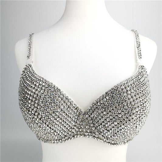 As Photo Showed Crystal Diamond Decoration Night Club Womens Bra And Panties Sexy Lingerie
