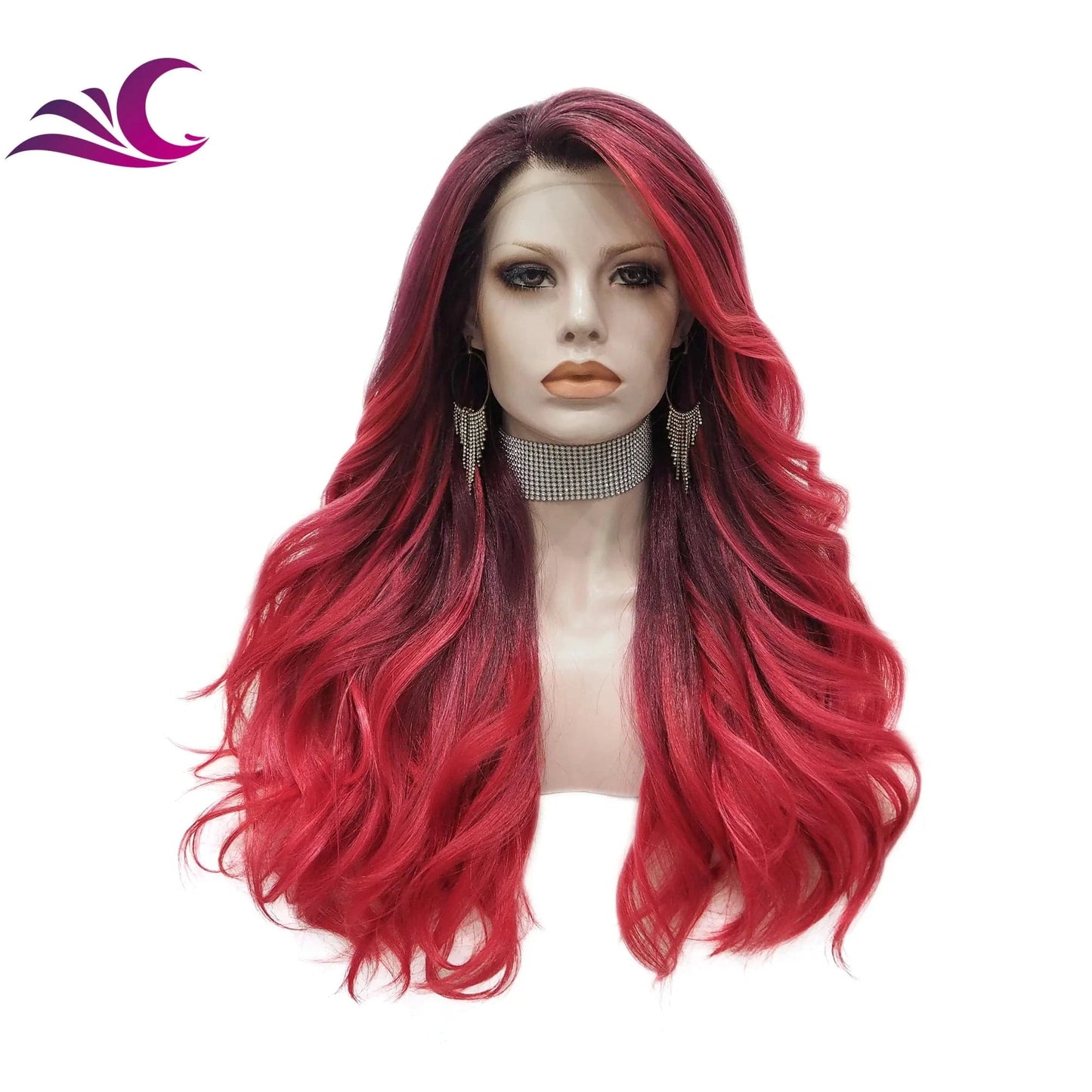 as pic / S1-2001 Celebrity multi-color rainbow neon wig ins style long wave lace front wig pre-plucked natural hairline heat resistant wig