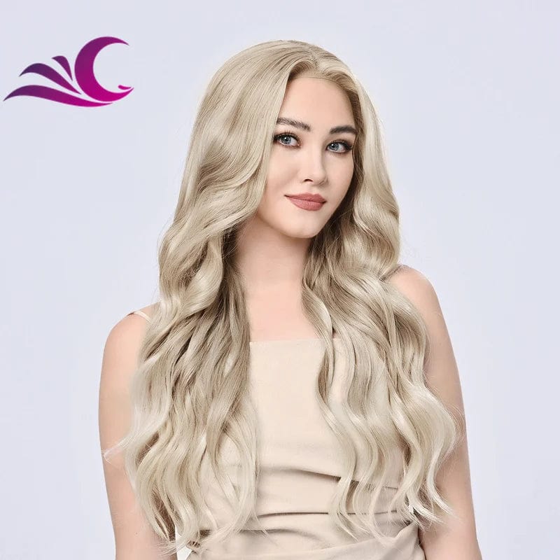 as pic / T0FH009 Ombre Brown Natural Colorful Wig Glueless Easy Wear Luxury Curl Synthetic Lace Front Wig for Women