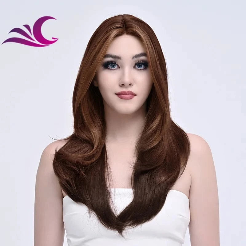 As Pic / T0FH010 Wholesale Future Japanese Fiber Synthetic Lace Front Highlighted Brown Color  Wig