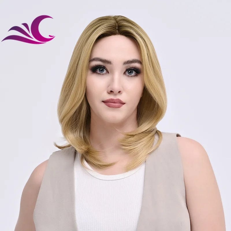 as pic / T1FH022 Highlight Mix Ice Blonde Ombre Colorful Middle Part Wig Long Wavy Pre-Plucked Synthetic Lace Front Wig