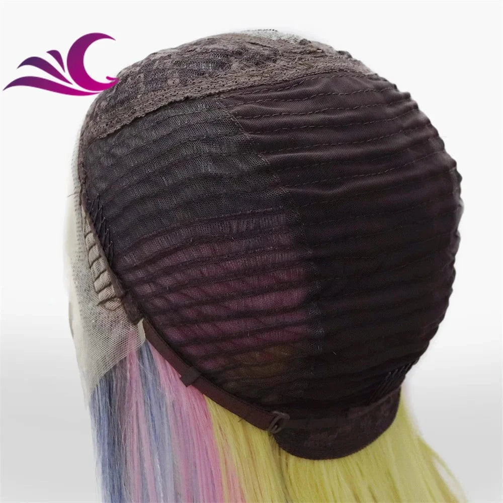 as pic / TQ06-fourcolor-raise Celebrity premium synthetic hair wig wholesale ombre pink blue colorful heat friendly short bob lace front wig