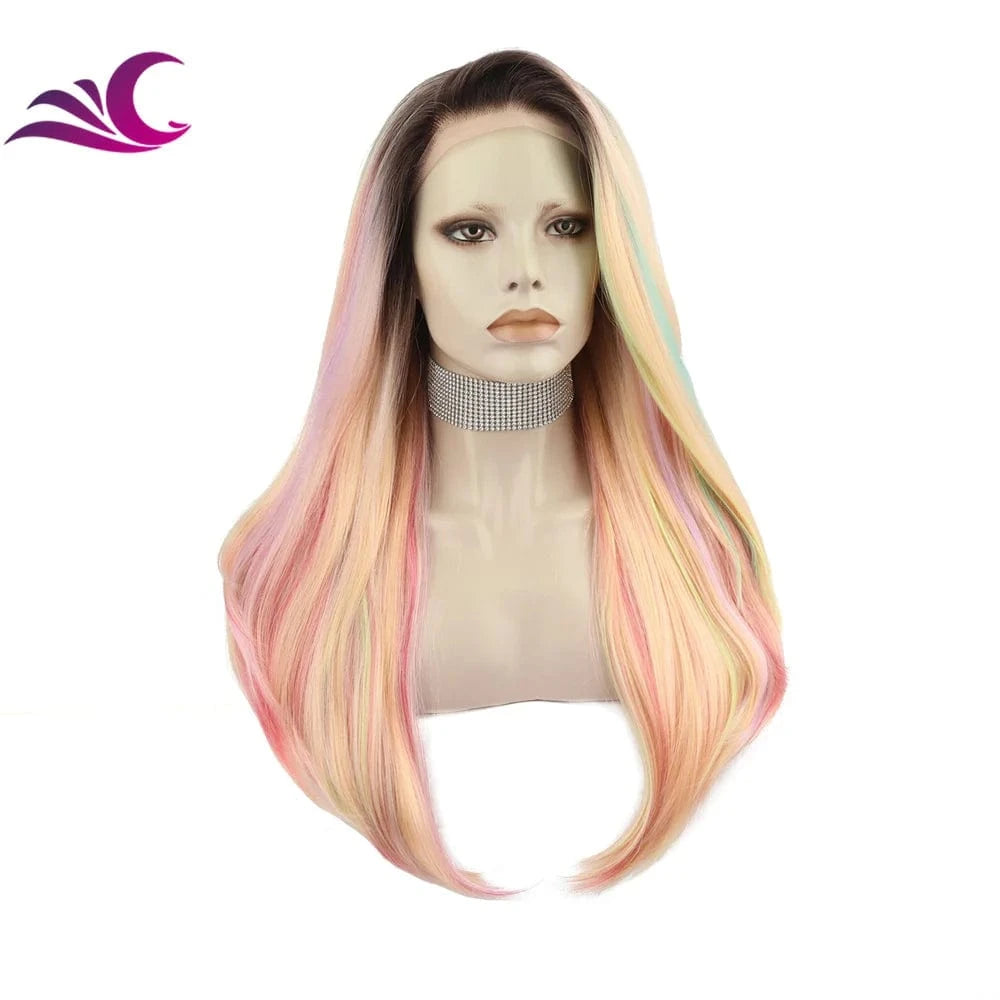 as pics / N2-C115-raise Celebrity Multicolor Holographic Cosplay Colorful Premium Synthetic Wig Futura Heat Resistant Ombre Synthetic Wig for Women