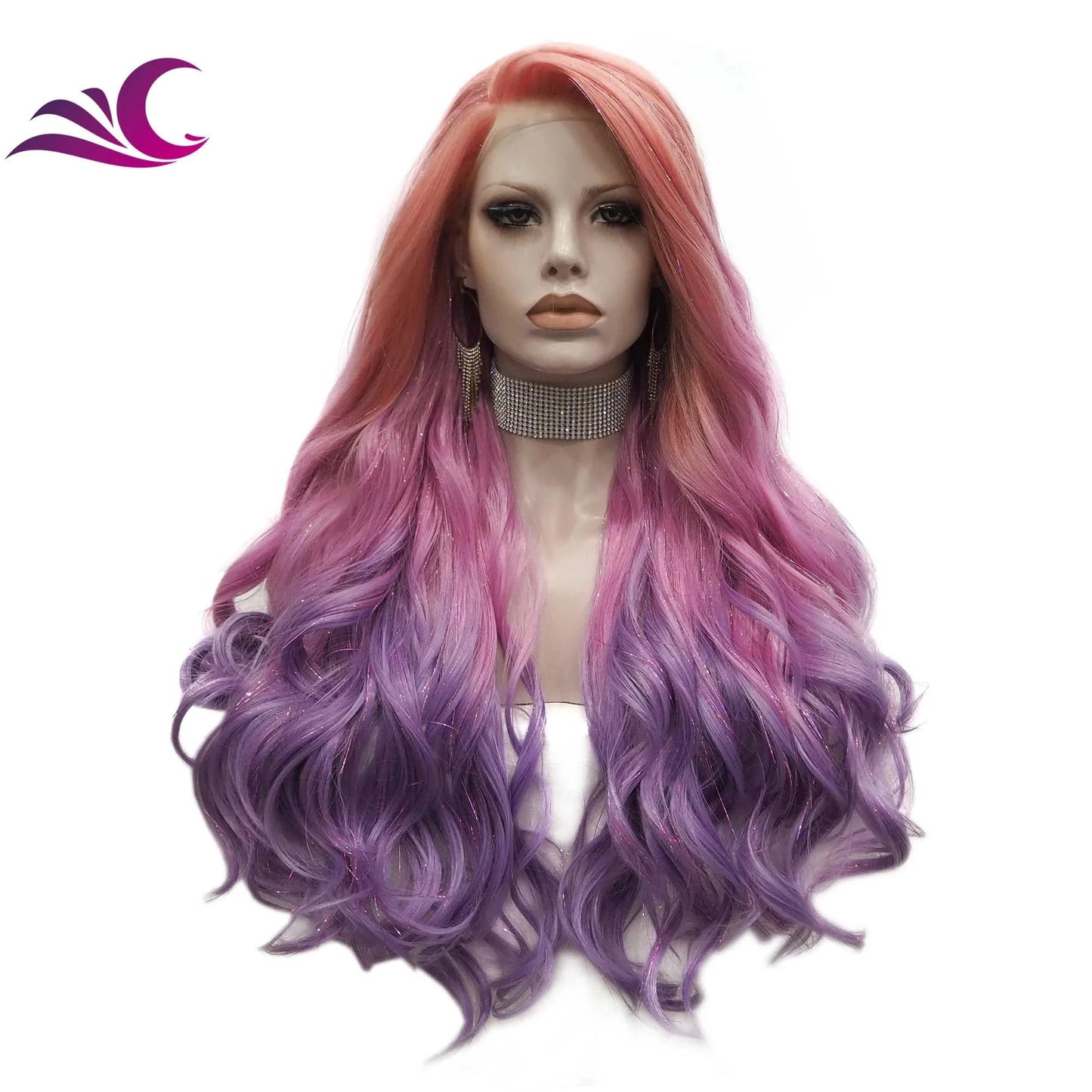 as pics / S36-2126 Celebrity Multicolor Holographic Cosplay Colorful Premium Synthetic Wig Futura Heat Resistant Ombre Synthetic Wig for Women