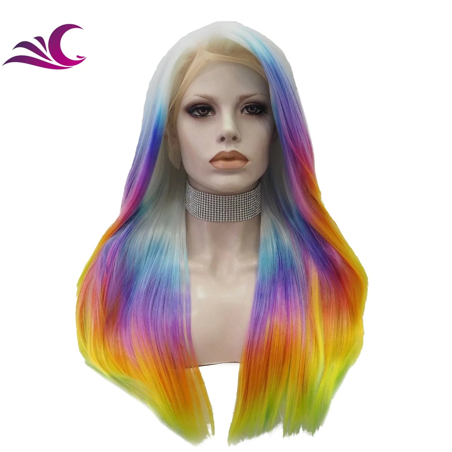 as pics / S75-7007 Celebrity Multicolor Holographic Cosplay Colorful Premium Synthetic Wig Futura Heat Resistant Ombre Synthetic Wig for Women