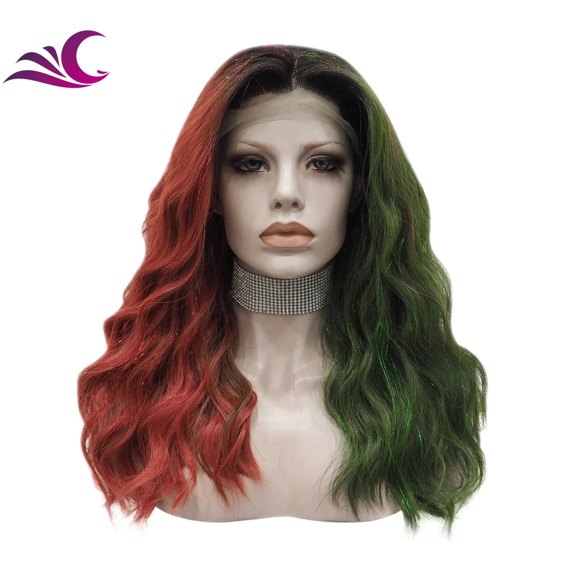 as pics / SW52-2148 Celebrity premium heat resistant fiber ombre green colorful synthetic lace front wig for cosplay darily drag