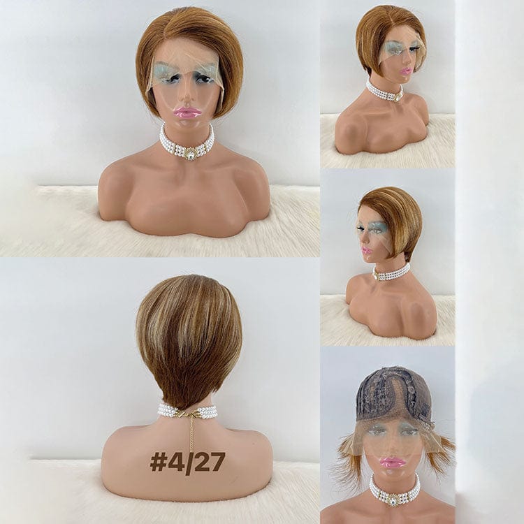 as picture / 13x1 side part 4/27 GL perruque pixie cut curls colored human hair wigs pixie cut short brazilian wig human hair curly bob short for black women