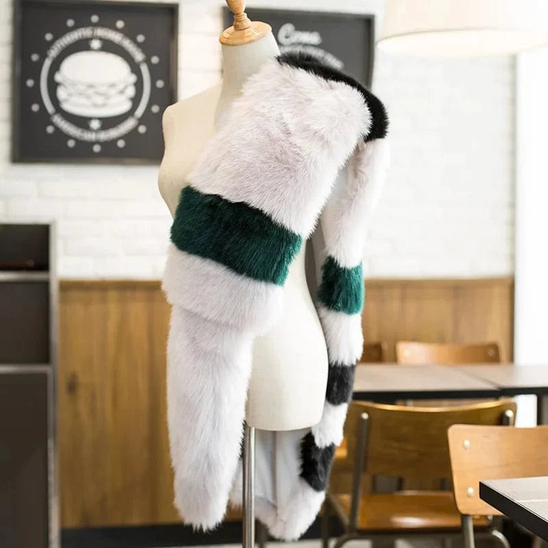 As picture Factory wholesale Custom faux fur scarf  Fashion Warm Winter long Faux Fur Scarf women fur scarf