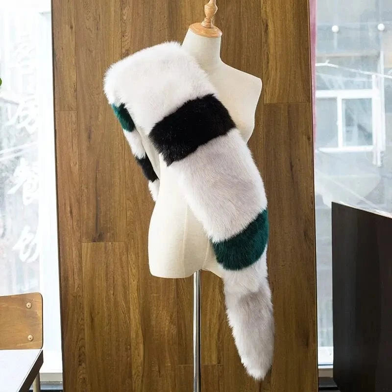 As picture Factory wholesale Custom faux fur scarf  Fashion Warm Winter long Faux Fur Scarf women fur scarf