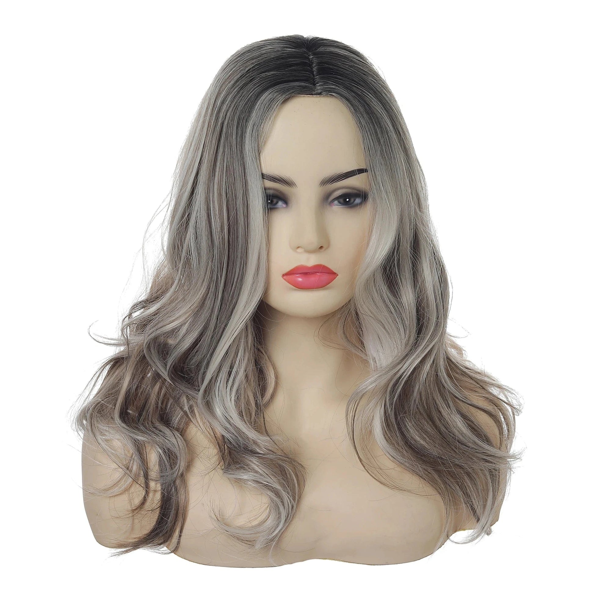 As the picture show Medium Long Water Wave Curly Heat Resistant Fiber Wigs Synthetic Wig with Middle Parting For Women Factory Wholesale Price