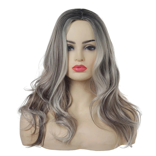 As the picture show Medium Long Water Wave Curly Heat Resistant Fiber Wigs Synthetic Wig with Middle Parting For Women Factory Wholesale Price