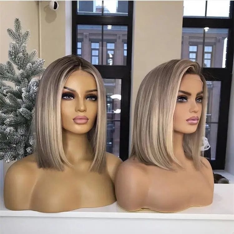 Ash Blonde Ombre Color Straight Bob Wig