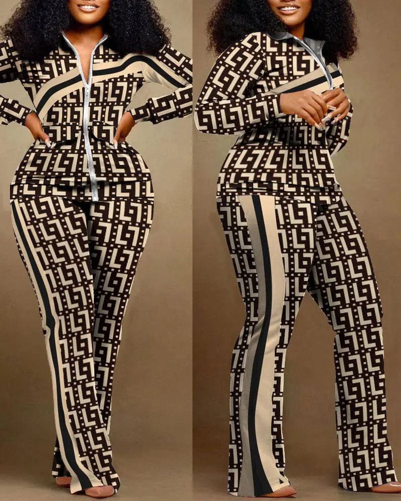 Autumn and winter Amazon printed fashionable women's clothing 2 sets