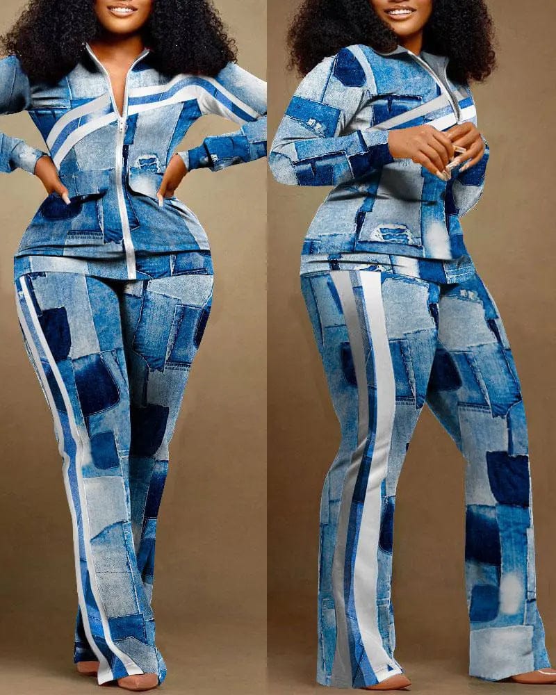 Autumn and winter Amazon printed fashionable women's clothing 2 sets