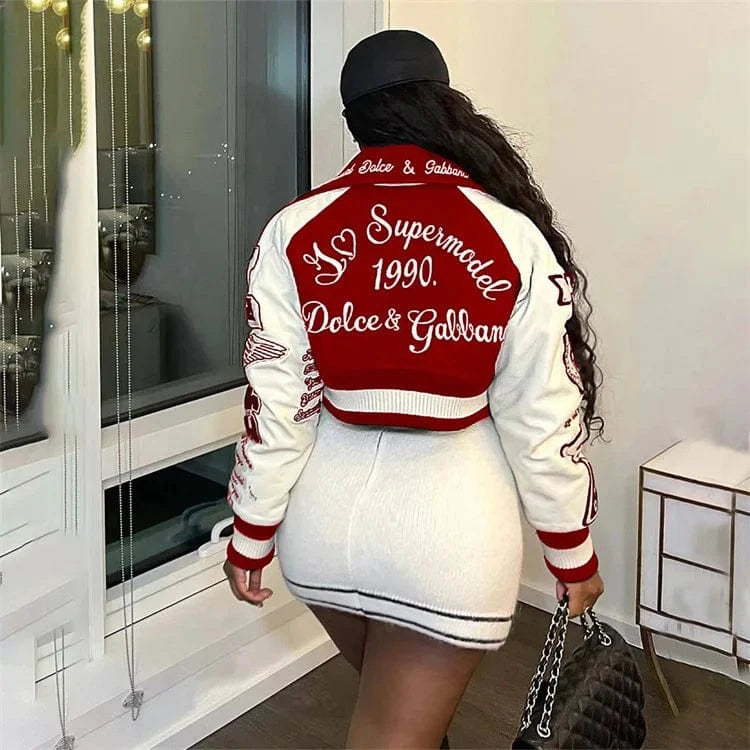 Autumn and winter lozenge lattice letters embroidered cotton jacket jacket fashionable leisure jacket female