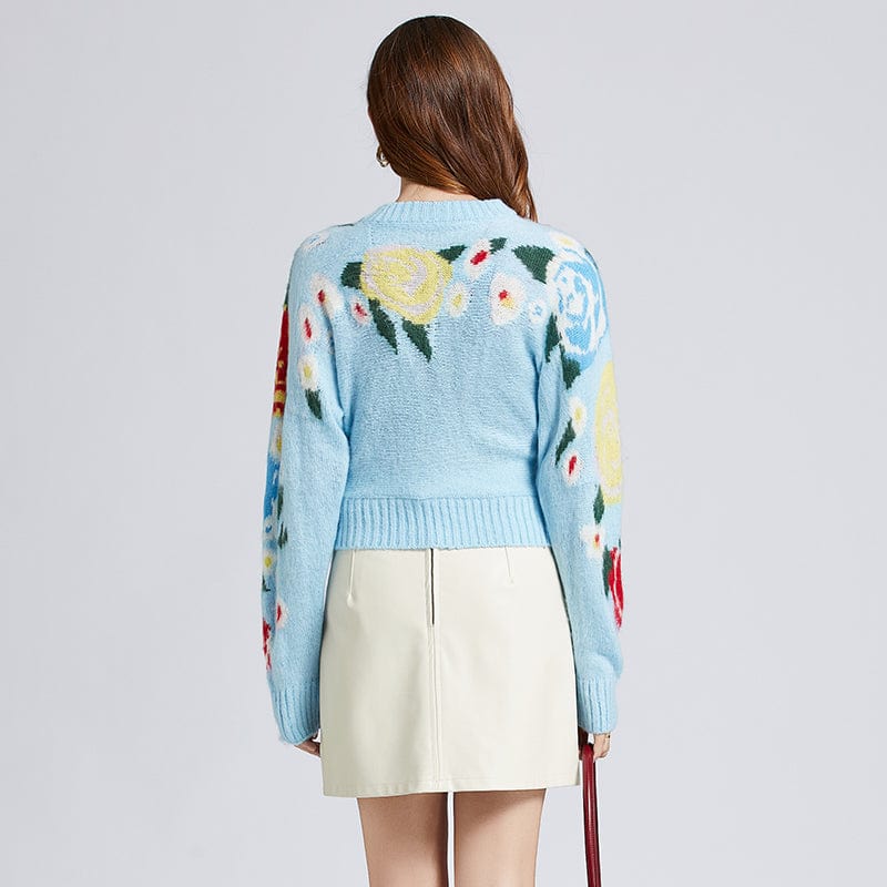 Autumn and winter new rose jacquard horse sea hair sweater temperament high waist short jacket OS5335063
