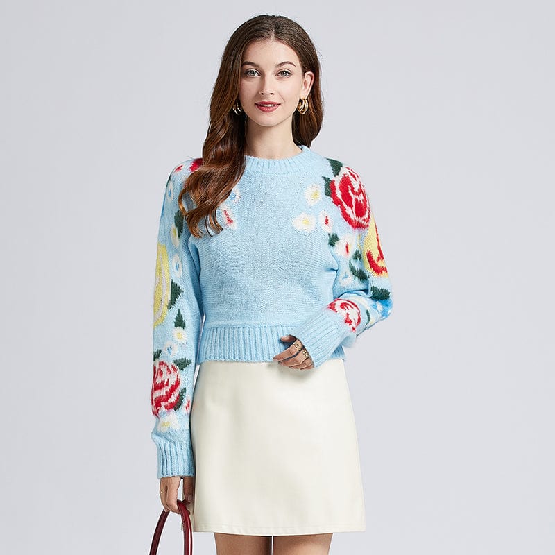 Autumn and winter new rose jacquard horse sea hair sweater temperament high waist short jacket OS5335063