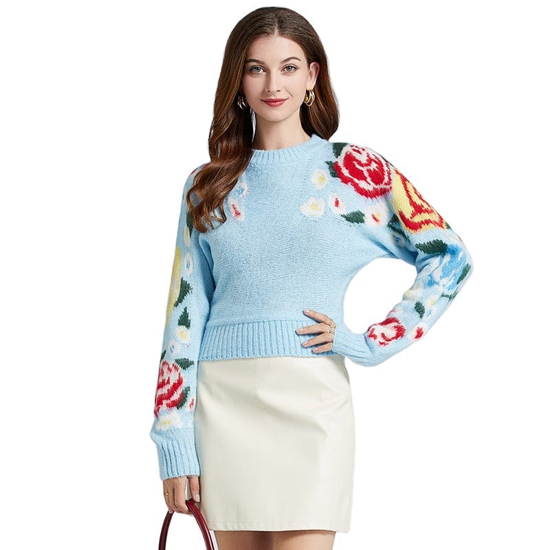 Autumn and winter new rose jacquard horse sea hair sweater temperament high waist short jacket OS5335063