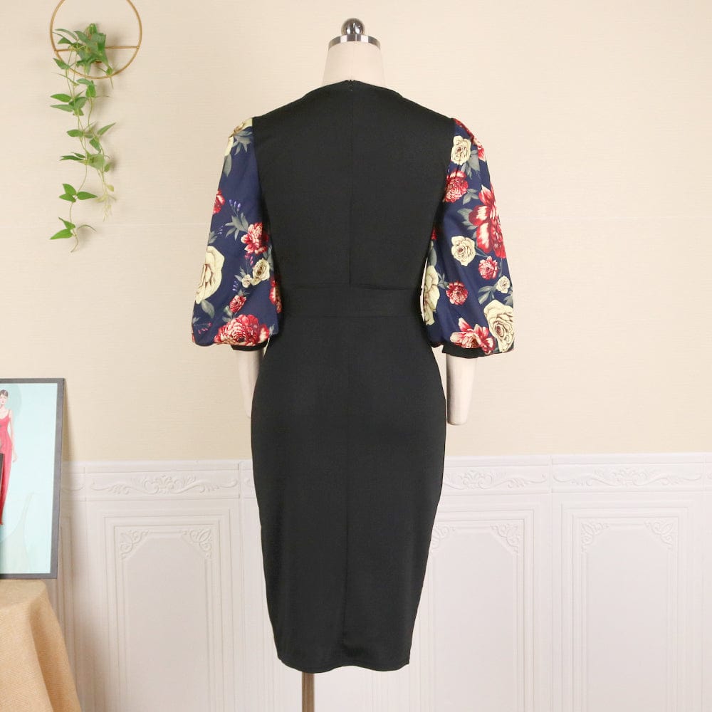 Autumn Bodycon Bowtie Printing African Women Office Career Dresses