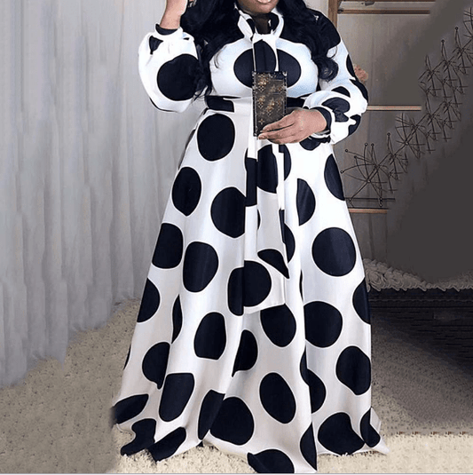 Autumn Bodycon Elegant White Dot Bowtie Collar Casual Women Dress