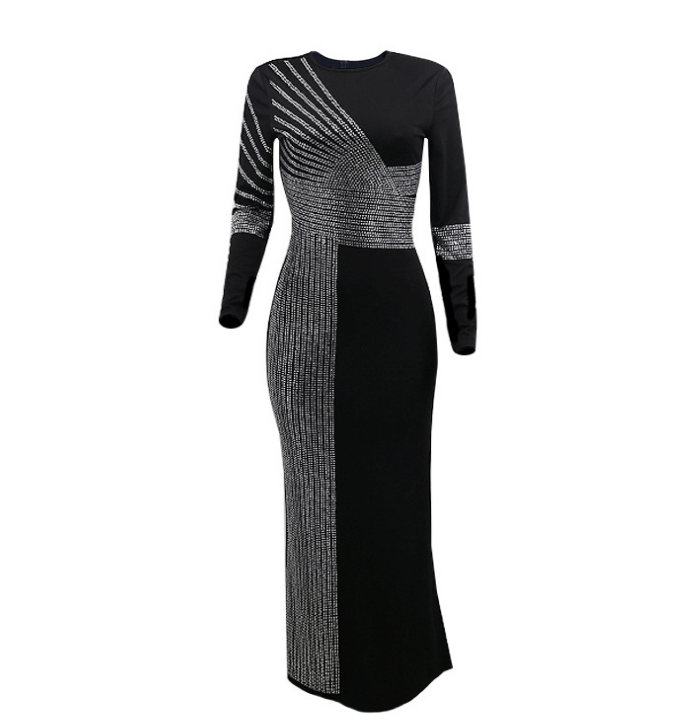 Autumn Bodycon Sexy Full Sleeve Pencil Long Beading Lady Prom Dress